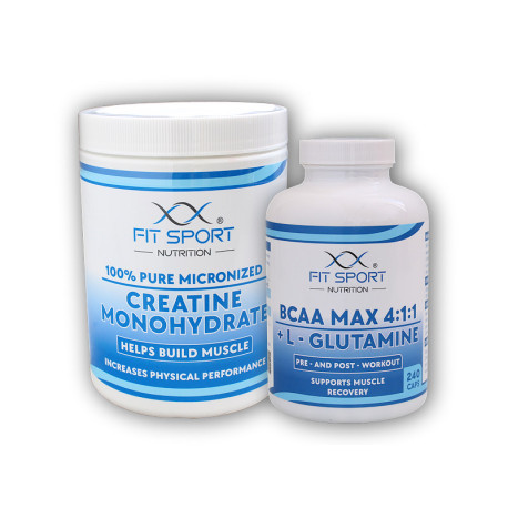 100% kreatín monohydrát 550g + BCAA MAX 4:1:1 + L-glutamín 240 kapsúl
