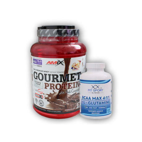 Gurmánsky proteín 1000g + BCAA MAX 4:1:1 + L-glutamín 240 kapsúl - čučoriedko-jogurt