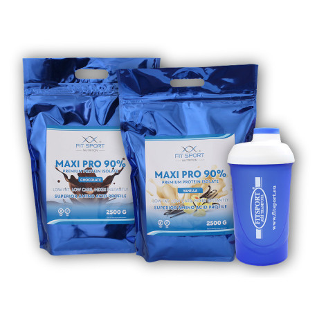2x Maxi Pro 90% 2500g + Fitsport - šejker na čokoládu