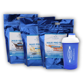 3x Maxi Pro 90% 2500g + Fitsport Shaker - dubajská čokoláda