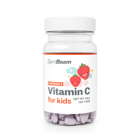 Vitamín C, tablety na cmúľanie pre deti - GymBeam - jahoda - 120 tab.