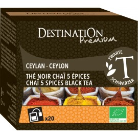 Čierný čaj Päť druhov korenia sáčkovaný Destination 20 x 1,5g