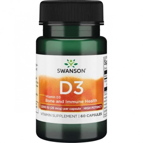 SWANSON Vitamín D-3 1000 IU - High Potency (25mcg) 60 Caps
